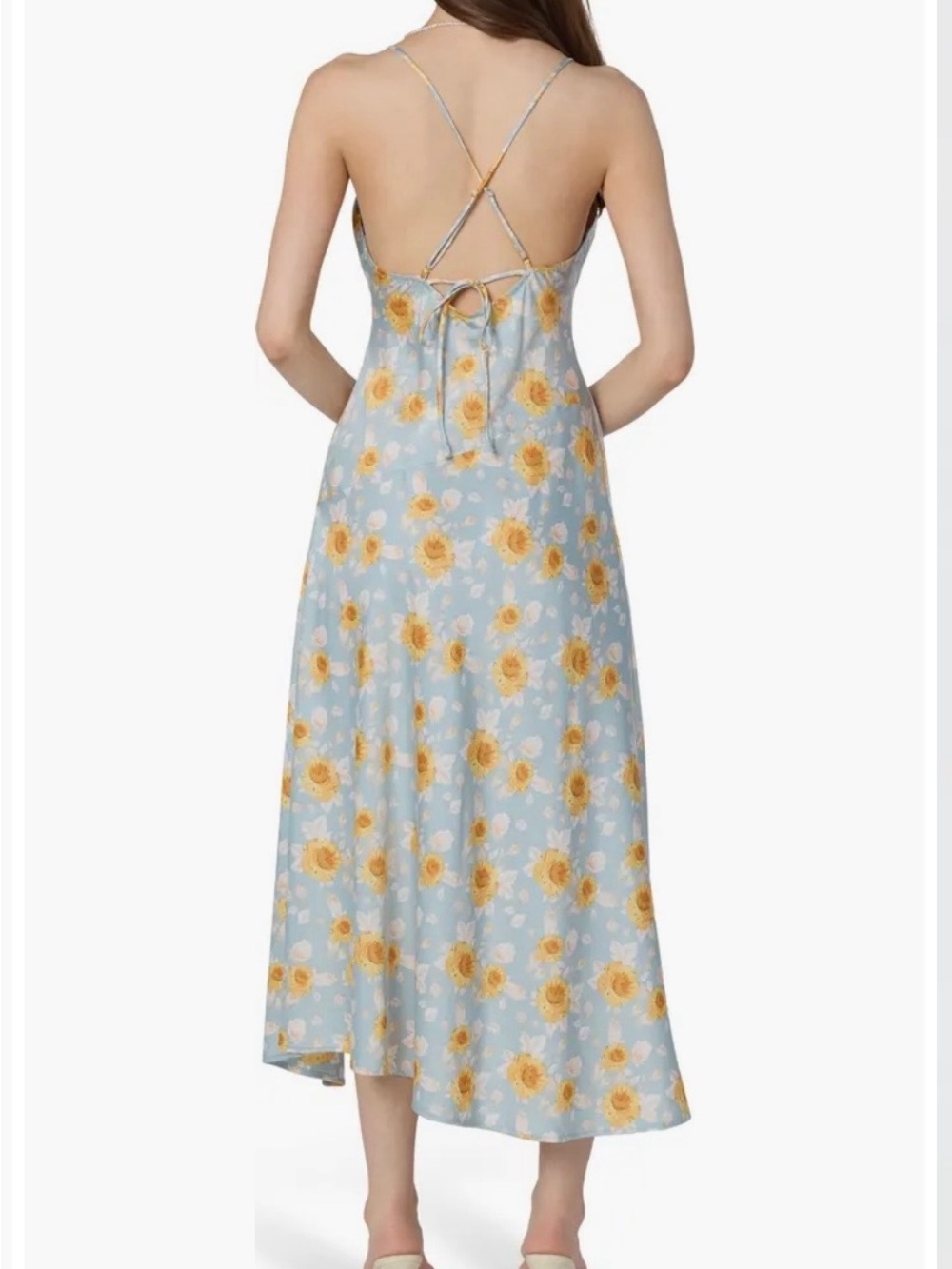 Astr Light Blue Slip Dress with Yellow Sunflower Print - Picture 4 of 6
